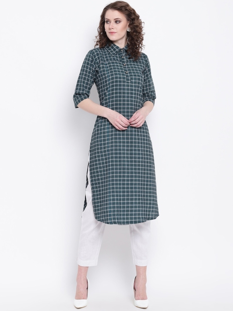 

Napra Women Green & White Checked Pathani Kurta