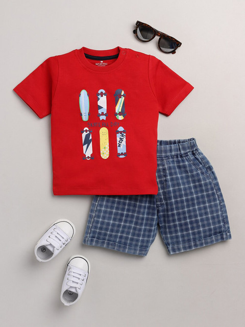 

BRATS AND DOLLS Boys Red & Blue Printed T-shirt with Shorts