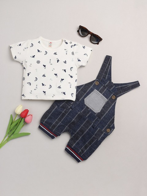 

BRATS AND DOLLS Boys White & Navy Blue Printed T-shirt with Shorts