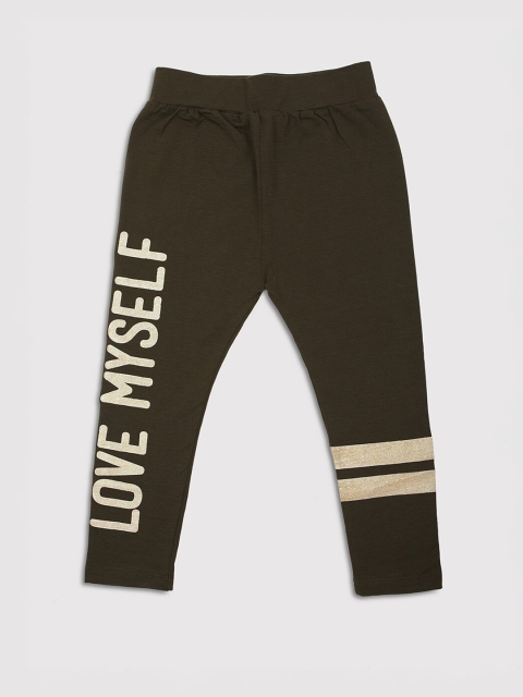 

Ziama Girls Olive Green & Cream-Coloured Printed Capris