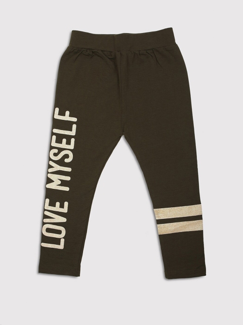 

Ziama Girls Olive Green & Cream-Coloured Printed Capris