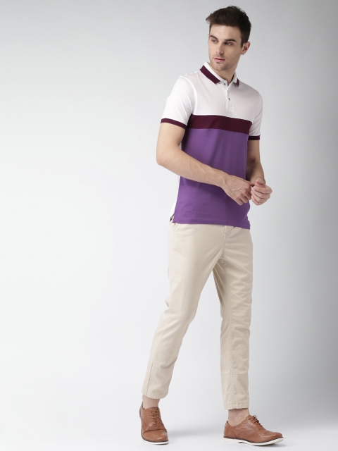 

INVICTUS Men Purple & White Colourblocked Polo Collar T-shirt