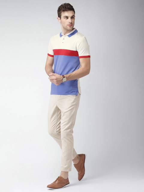 

INVICTUS Men Blue & White Colourblocked Polo Collar T-shirt