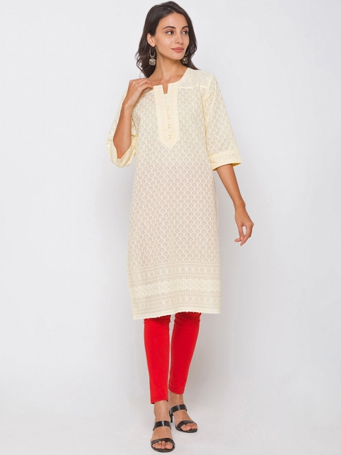

ZOLA Women Yellow Embroidered Thread Work Kurta