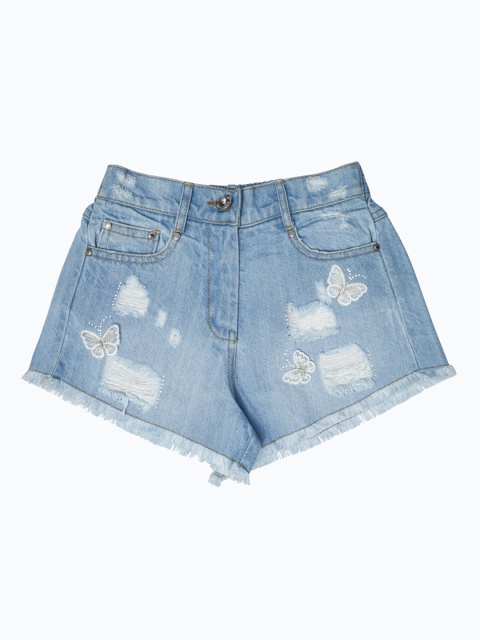 

Daffodils GIRLS WEAR Girls Blue Washed Low-Rise Denim Shorts