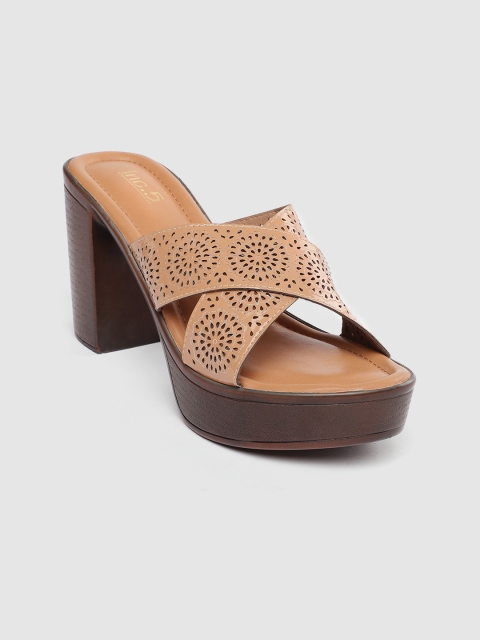 

Inc 5 Beige Textured Block Sandals with Laser Cuts