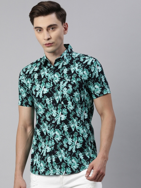 

Joven Men Black Slim Fit Floral Printed Pure Cotton Casual Shirt
