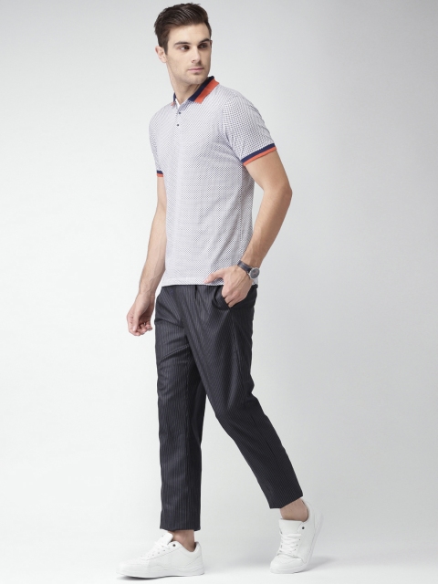 

INVICTUS Men White & Navy Printed Polo Collar T-shirt
