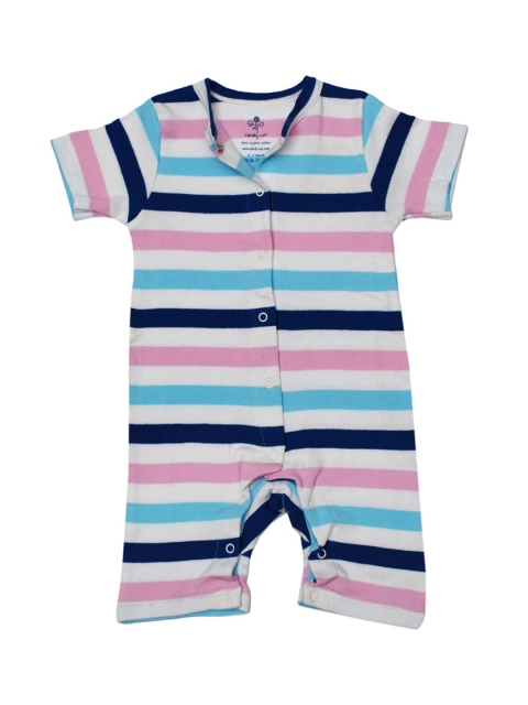 

candy cot Kids Blue & White Striped Round Neck Organic Cotton Bodysuit