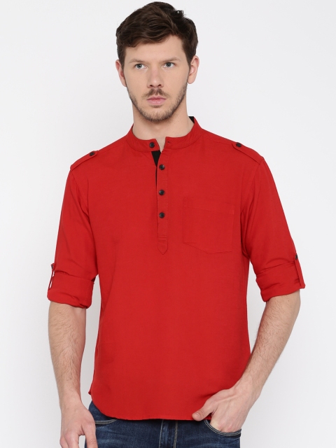 

Svanik Men Red Solid Pathani Kurta