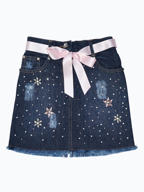 

Daffodils GIRLS WEAR Girls Blue Embroidered Straight Skirt