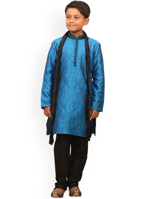 

Manyavar Boys Blue Ethnic Motifs Kurta with Pyjamas & With Dupatta