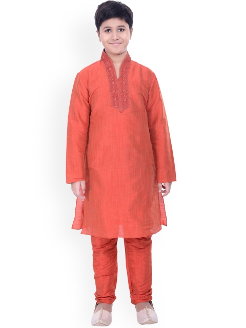 

Manyavar Boys Red Embroidered Thread Work Kurta with Pyjamas