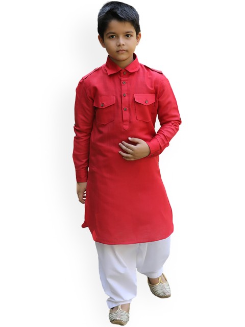 

Manyavar Boys Red Kurta with Dhoti Pants