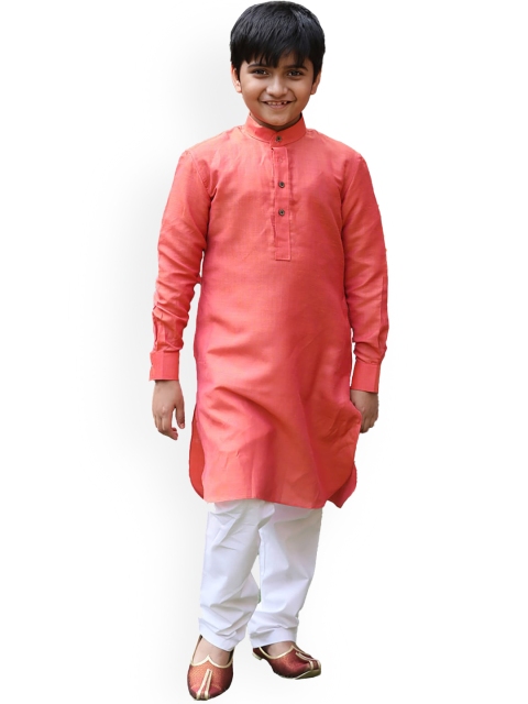 

Manyavar Boys Orange Linen Kurta with Pyjamas