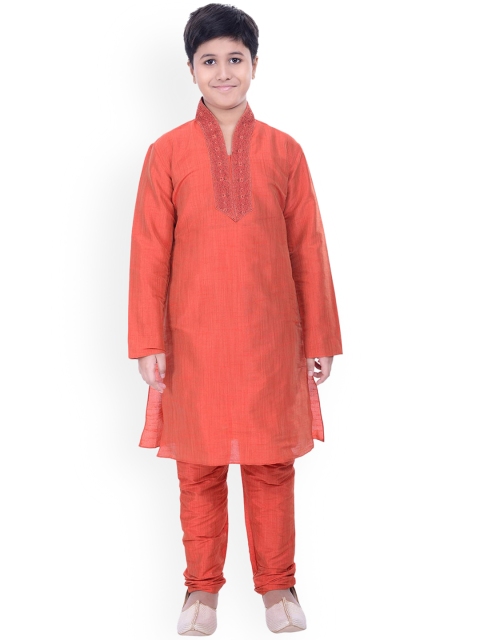 

Manyavar Boys Red Embroidered Kurta with Churidar