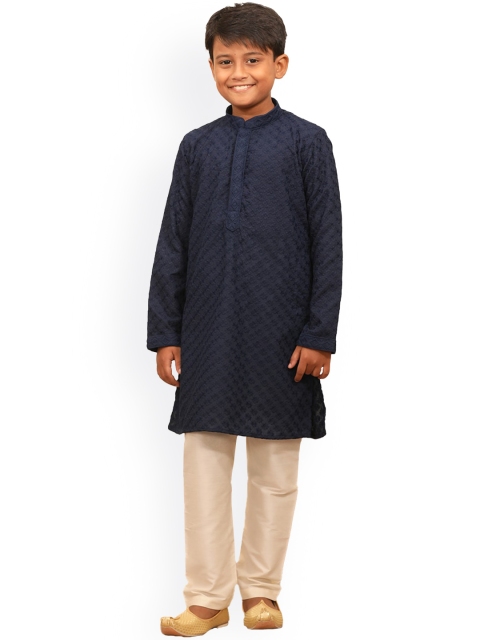 

Manyavar Boys Blue Ethnic Motifs Embroidered Chikankari Kurta with Pyjamas