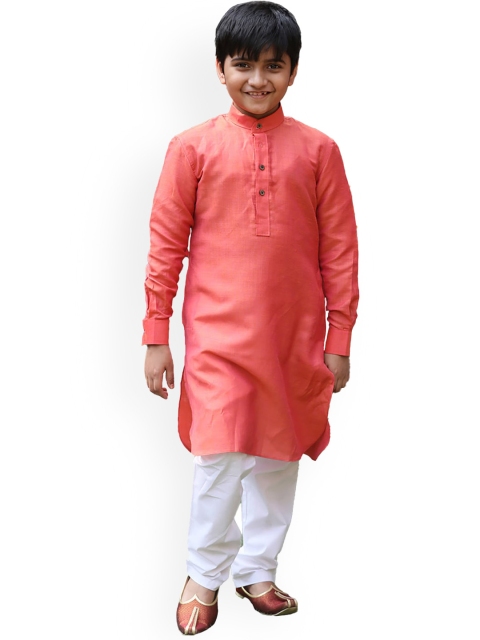 

Manyavar Boys Orange & White Linen Kurta with Pyjamas