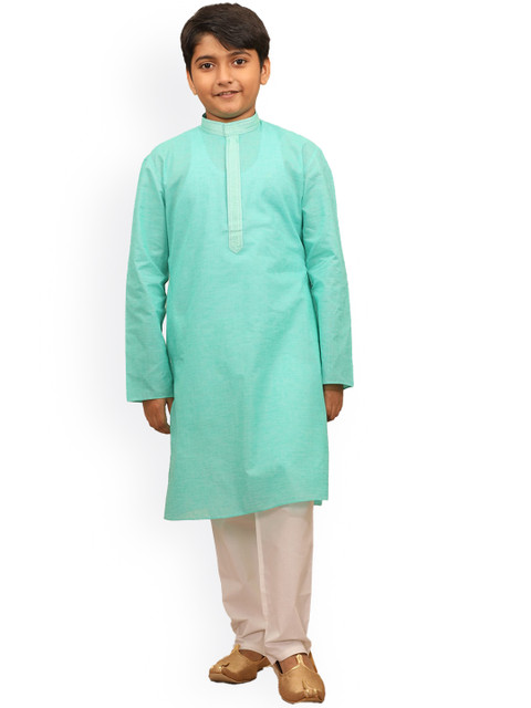 

Manyavar Boys Sea Green Solid Kurta with Pyjamas