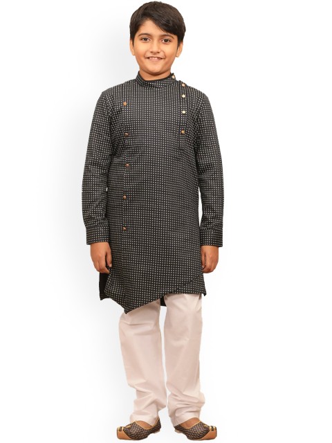 

Manyavar Boys Navy Blue Angrakha Kurta with Churidar