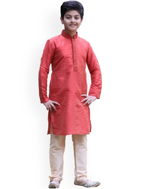 

Manyavar Boys Red Self Design Kurta with Pyjamas