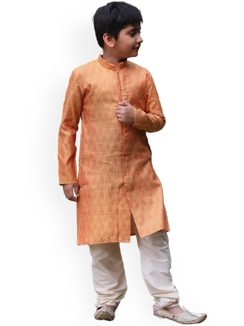 

Manyavar Boys Orange Panelled Kurta with Pyjamas