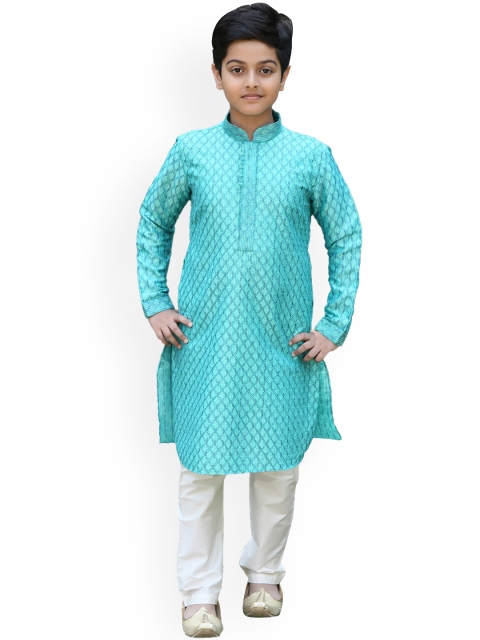 

Manyavar Boys Green Embroidered Kurta with Pyjamas