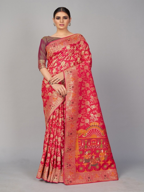

MONJOLIKA FASHION Pink & Gold-Toned Woven Design Silk Blend Banarasi Saree