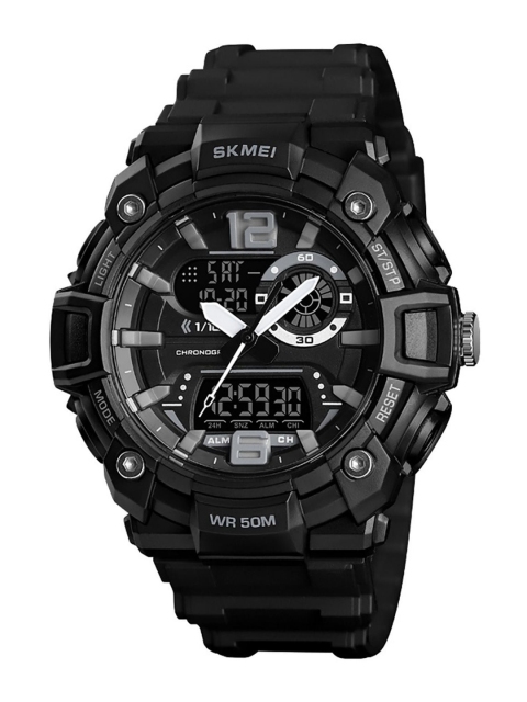 

Skmei Men Black Dial & Black Wrap Around Straps Analogue and Digital Multi Function Watch Skmei 1529 Black