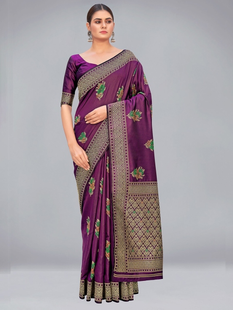 

MONJOLIKA FASHION Purple & Green Woven Design Silk Blend Banarasi Saree
