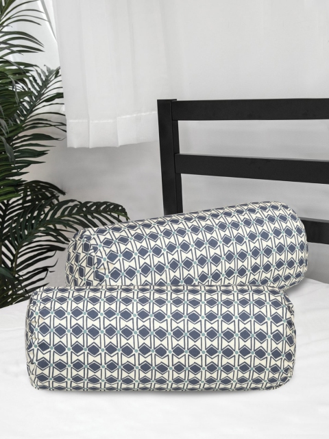

Clasiko Blue Printed Cotton Bolster Covers