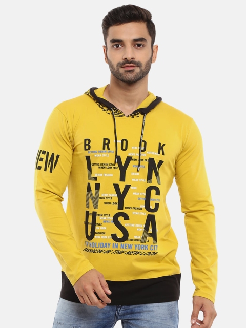 

V-Mart Men Mustard Yellow Typography Printed Raw Edge Slim Fit T-shirt