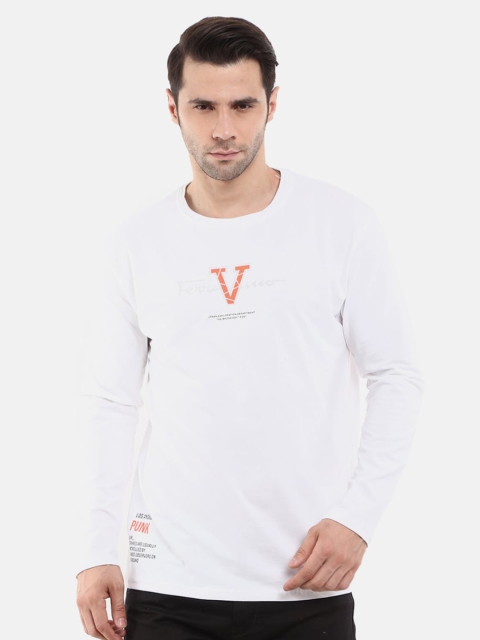 

V-Mart Men White Henley Neck Applique T-shirt