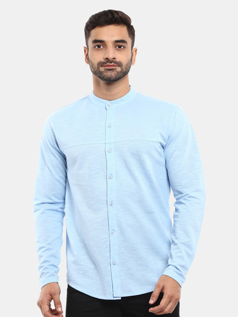 

V-Mart Men Blue Striped Henley Neck Monochrome T-shirt