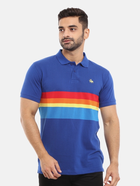

V-Mart Men Blue Striped Polo Collar Applique T-shirt
