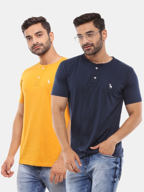 

V-Mart Men Mustard Yellow Henley Neck T-shirt