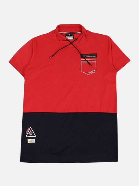 

V-Mart Men Red Colourblocked Polo Collar Slim Fit T-shirt