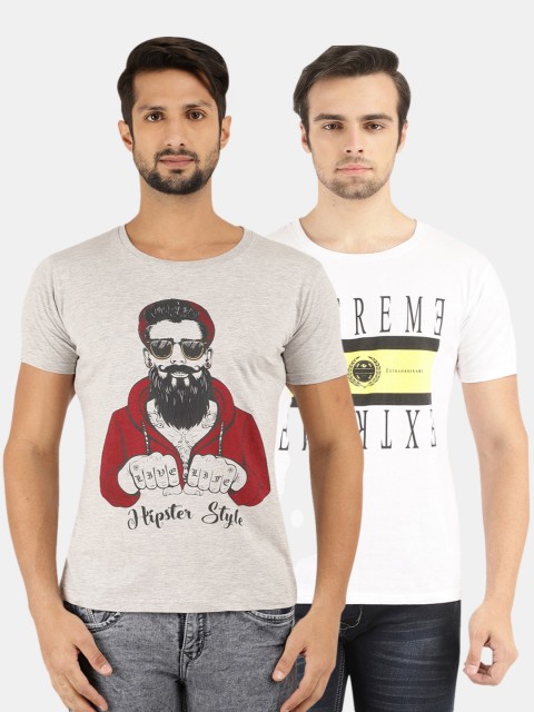

V-Mart Men Grey Melange Printed Raw Edge Slim Fit T-shirt