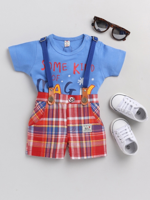 

BRATS AND DOLLS Kids Blue & Red Printed Cotton T-shirt with Shorts