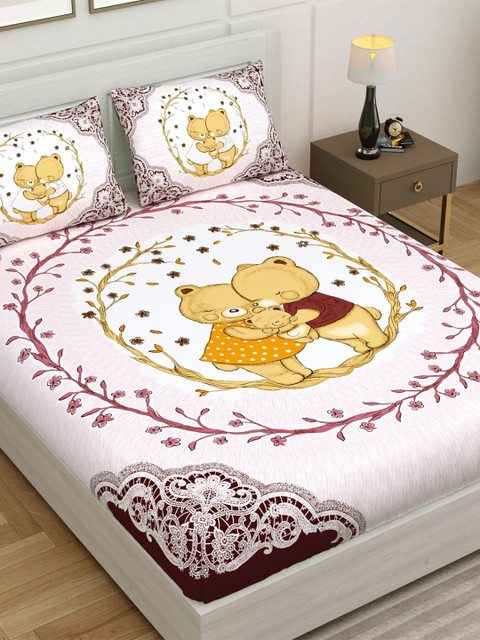 

Aura Maroon & Yellow Cartoon Characters 140 TC Queen Bedsheet with 2 Pillow Covers