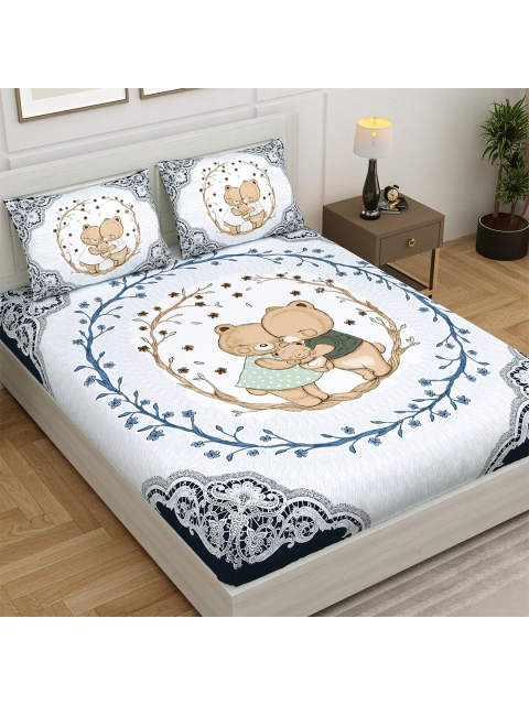 

Aura Blue Cartoon Characters 140 TC Queen Bedsheet with 2 Pillow Covers