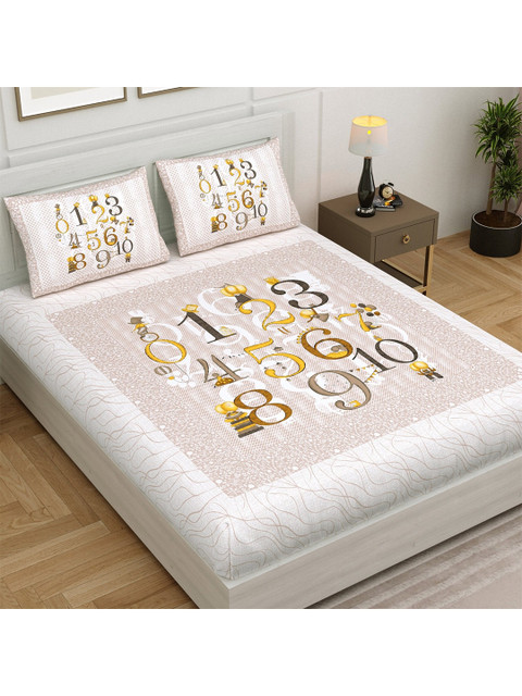 

Aura Gold-Toned & White Cartoon Characters 140 TC Queen Bedsheet with 2 Pillow Covers
