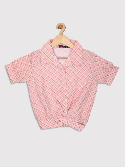 

Ziama Peach-Coloured Checked Shirt Style Top