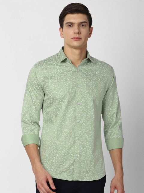 

V Dot Men Green Slim Fit Floral Printed Casual Shirt