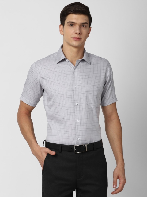 

Van Heusen Men Grey Grid Tattersall Checks Checked Formal Shirt