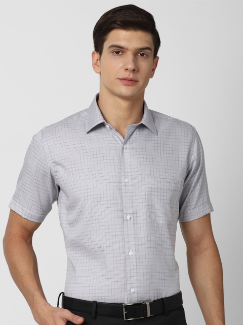 

Van Heusen Men Grey Grid Tattersall Checks Checked Pure Cotton Formal Shirt