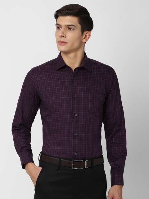 

Van Heusen Men Purple Grid Tattersall Checks Checked Pure Cotton Formal Shirt