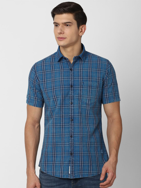 

VAN HEUSEN DENIM LABS Men Blue Slim Fit Checked Casual Shirt
