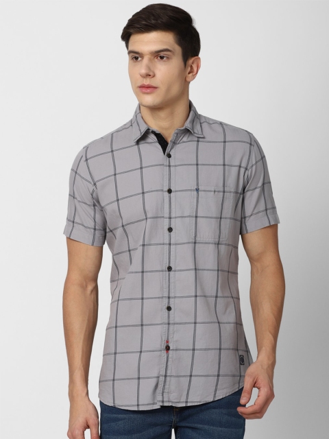 

VAN HEUSEN DENIM LABS Men Grey Slim Fit Windowpane Checks Checked Casual Shirt