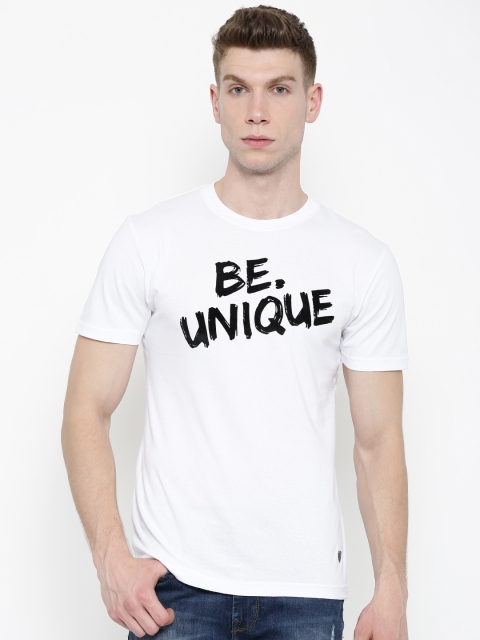 

John Players Men White Printed Round Neck Slim Pure Cotton T-shirt